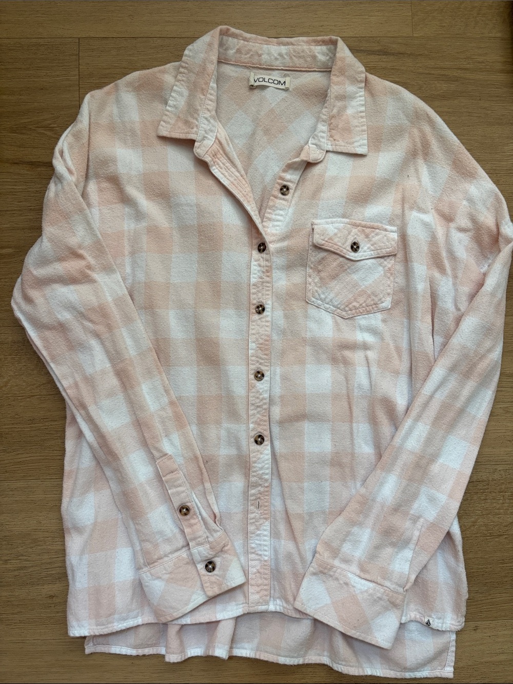 Volcom Light Pink and White Plaid Button-Down Shirt